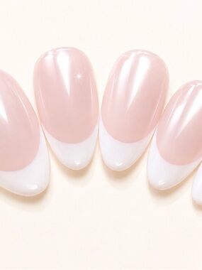 Elegant Handmade Nude and White French Tip Almond Press-On Nails